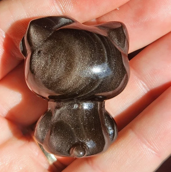 Silver Sheen Obsidian Hello Kitty Crystal Carving HK Sanrio - Picture 3 of 7